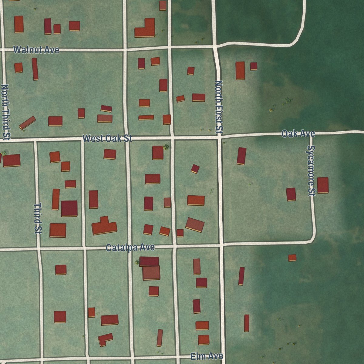 Close-up of the map of Geuda Springs, Kansas print showing street and building detail