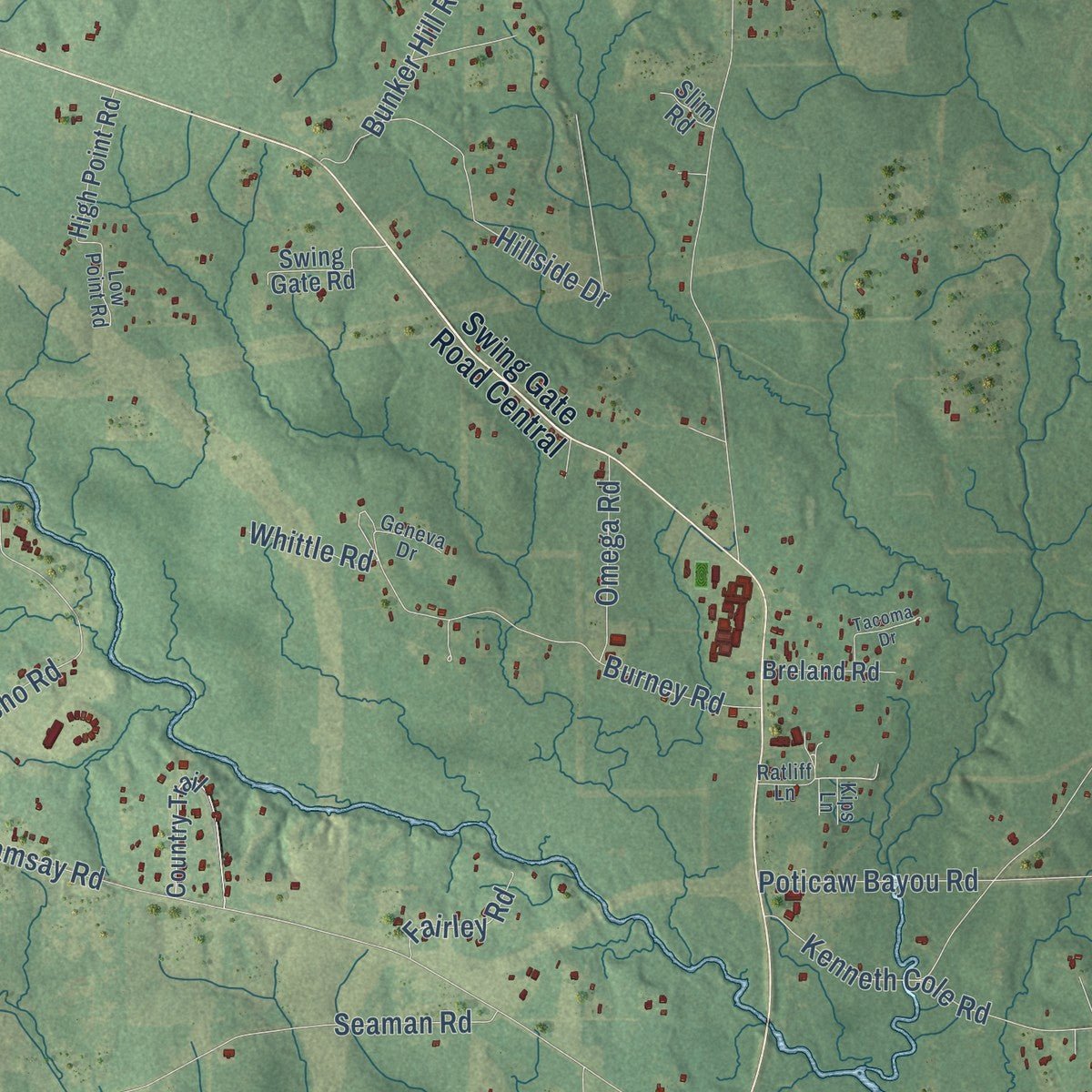 Close-up of the map of Vancleave, Mississippi print showing street and building detail