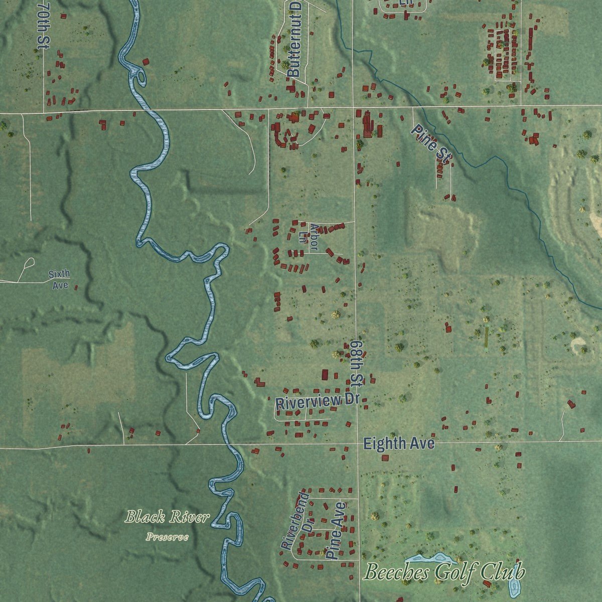 Close-up of the map of Geneva, Van Buren County, Michigan print showing street and building detail