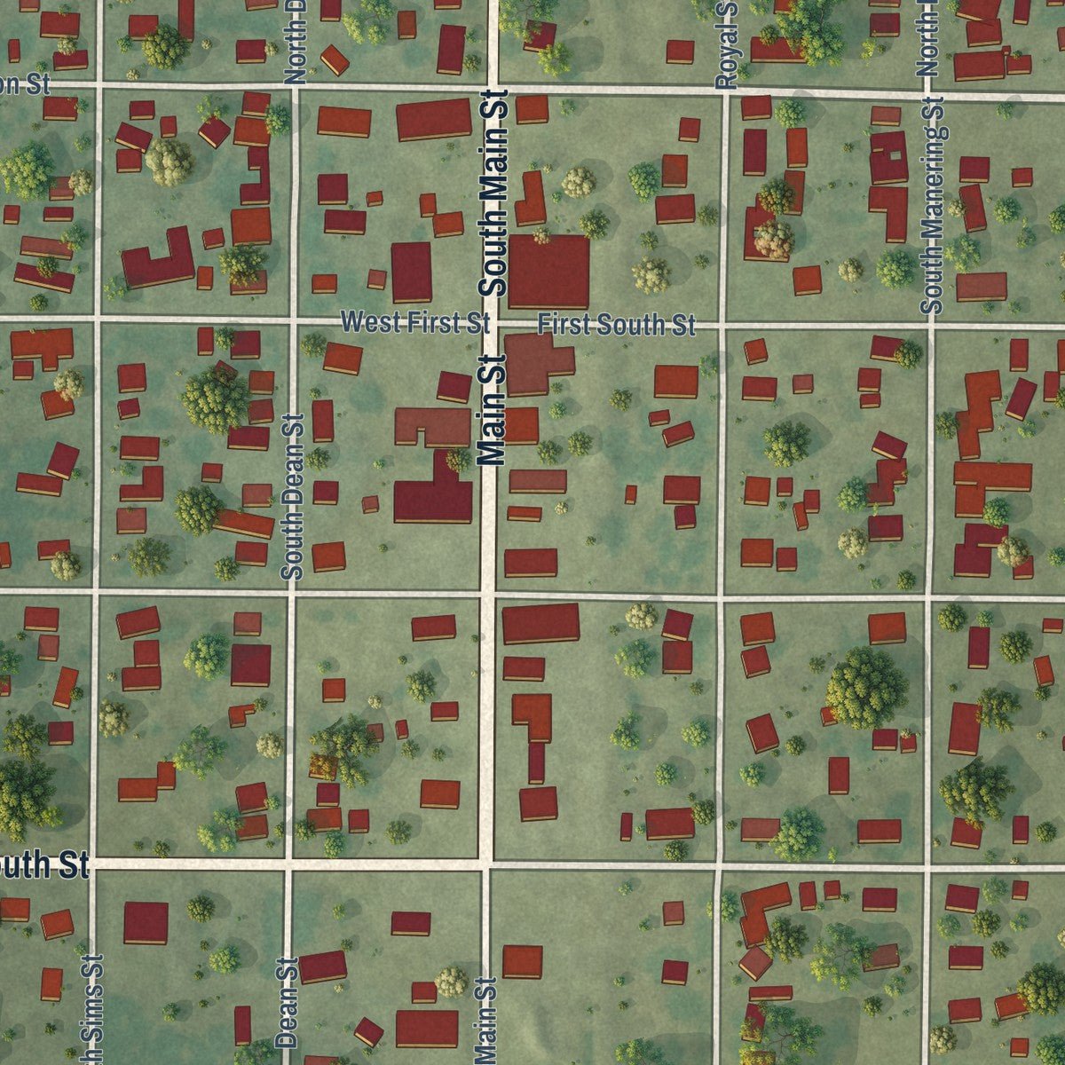 Close-up of the map of Royalton, Illinois print showing street and building detail