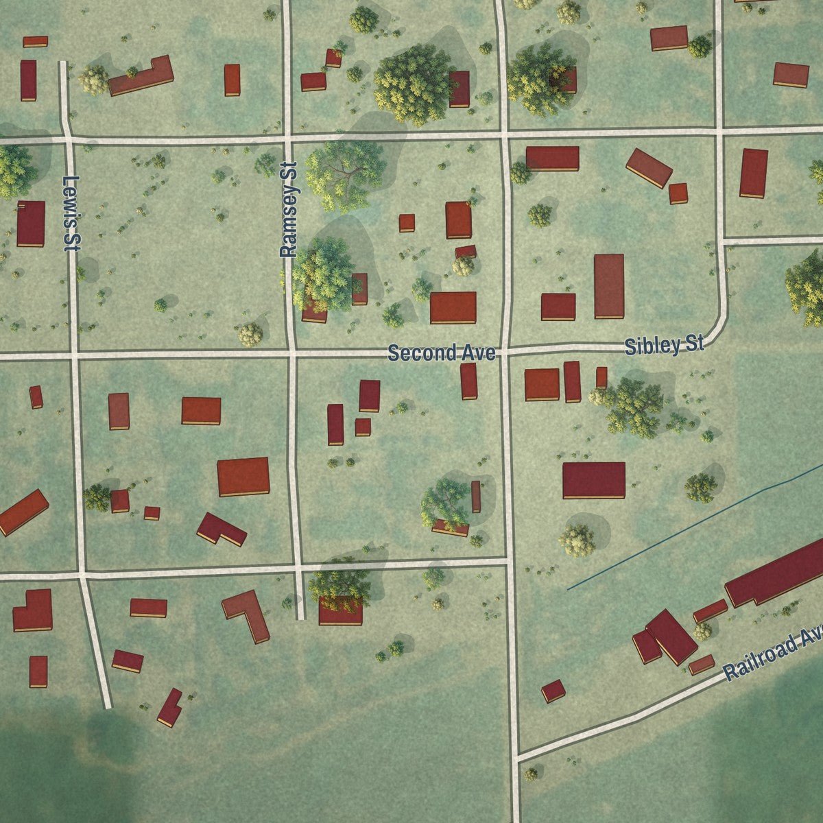 Close-up of the map of Forbes, North Dakota print showing street and building detail