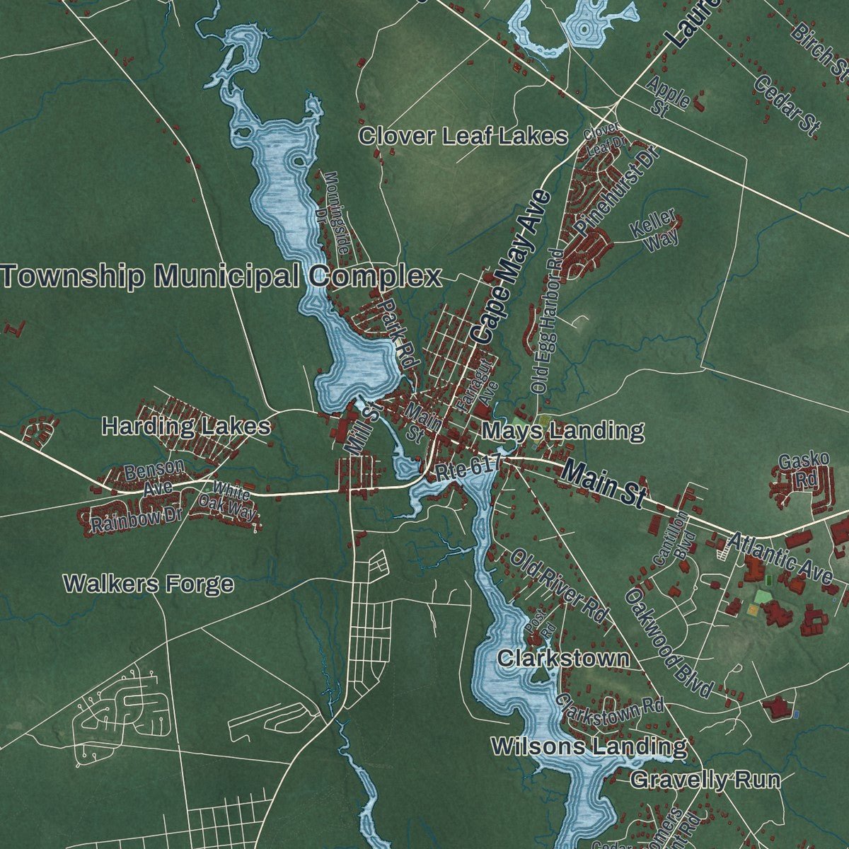 Close-up of the map of Hamilton, Atlantic County, New Jersey print showing street and building detail
