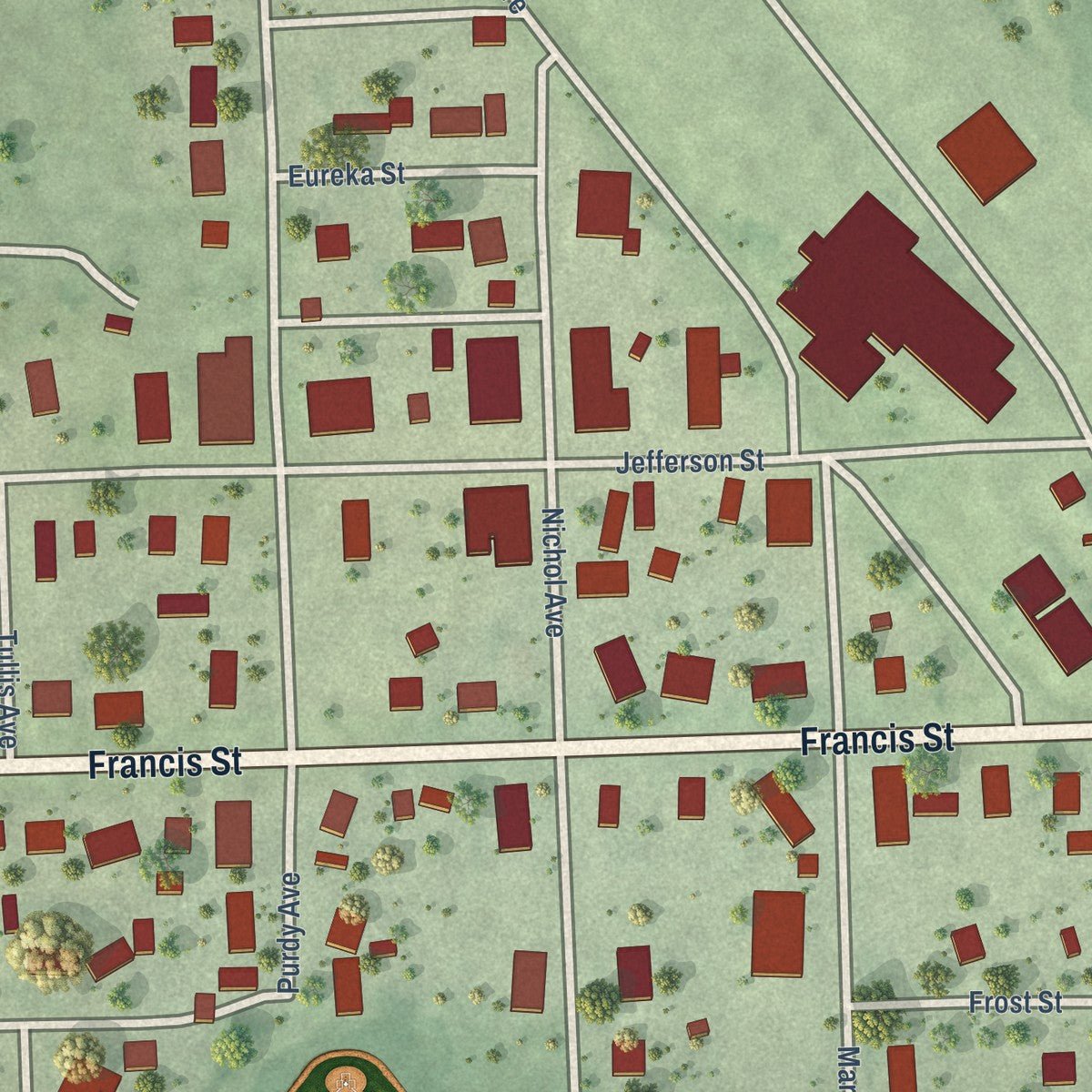 Close-up of the map of Daykin, Nebraska print showing street and building detail
