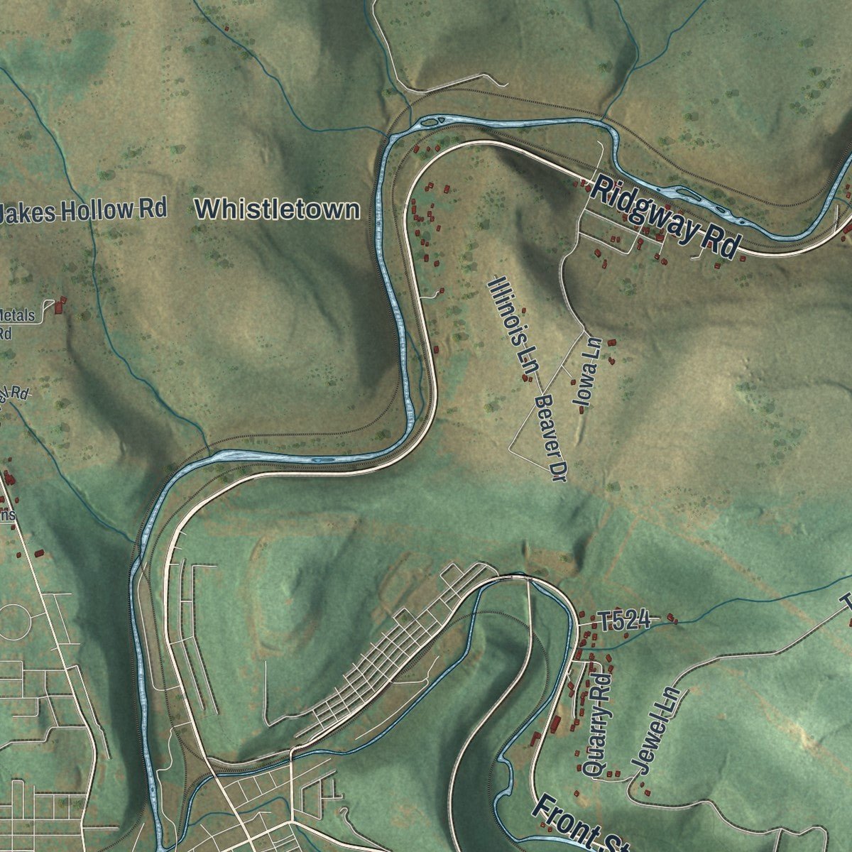 Close-up of the map of Ridgway, Elk County, Pennsylvania print showing street and building detail