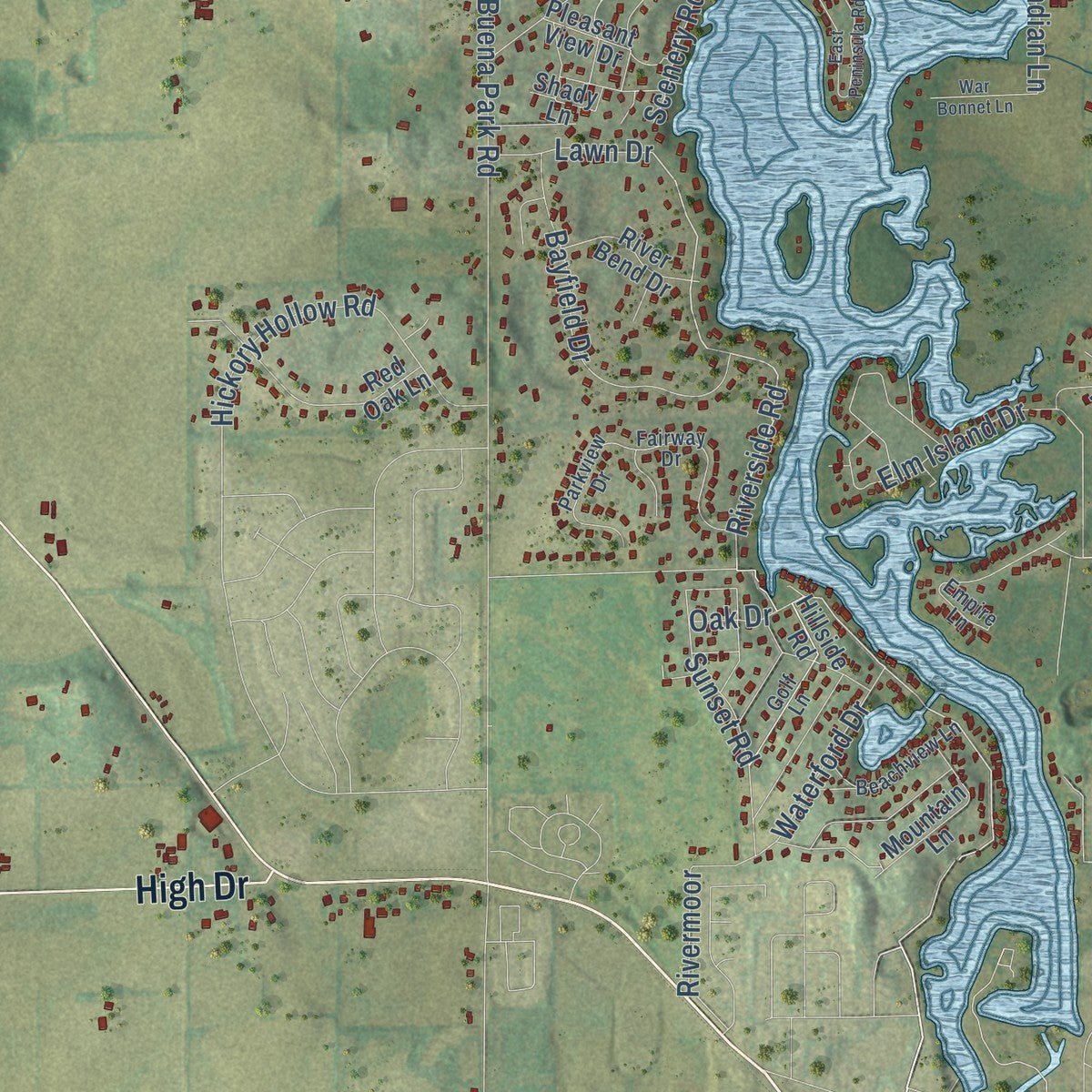 Close-up of the map of the Town of Waterford, Wisconsin print showing street and building detail