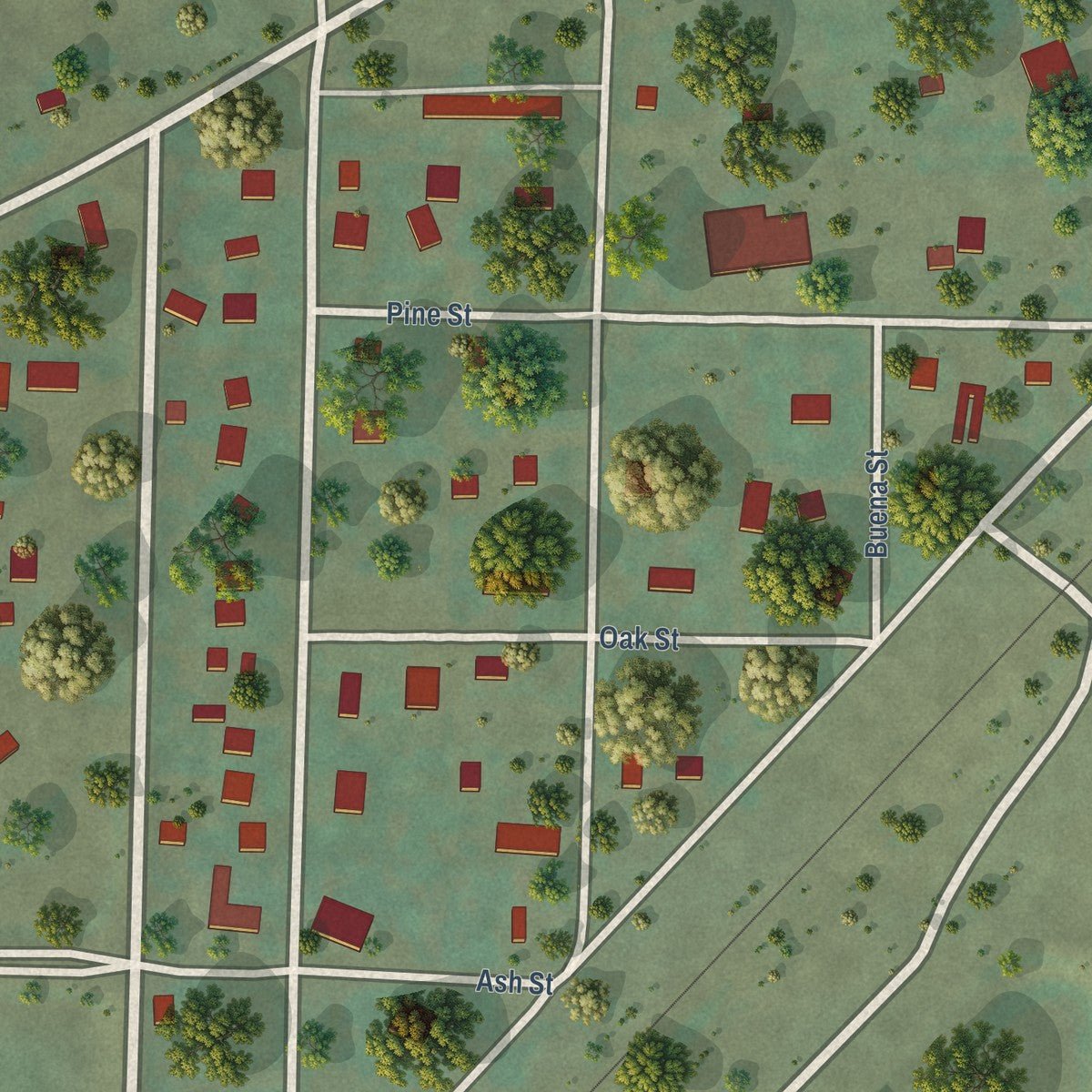 Close-up of the map of Wasta, South Dakota print showing street and building detail