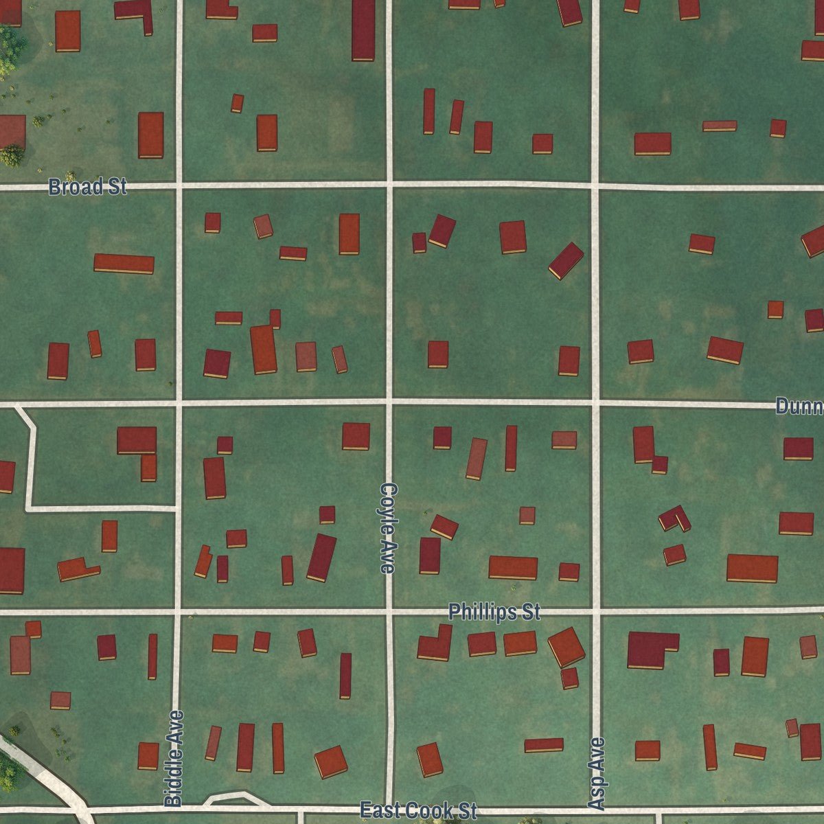 Close-up of the map of Ripley, Oklahoma print showing street and building detail