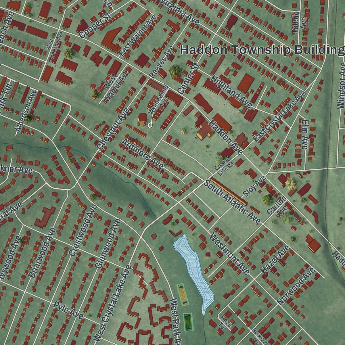 Close-up of the map of Westmont, New Jersey print showing street and building detail