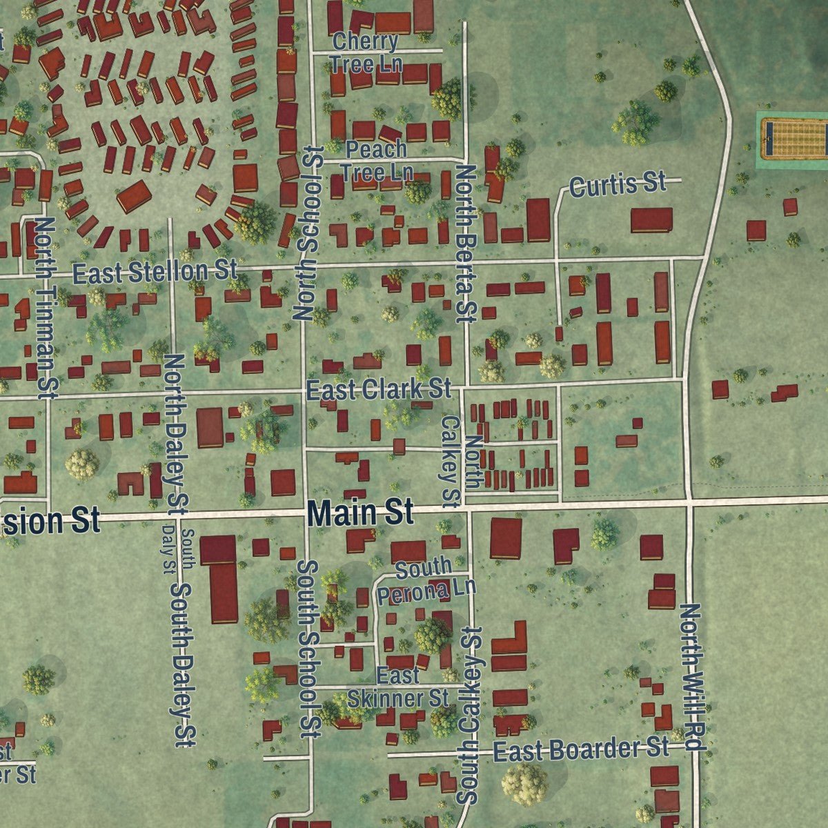 Close-up of the map of Diamond, Illinois print showing street and building detail