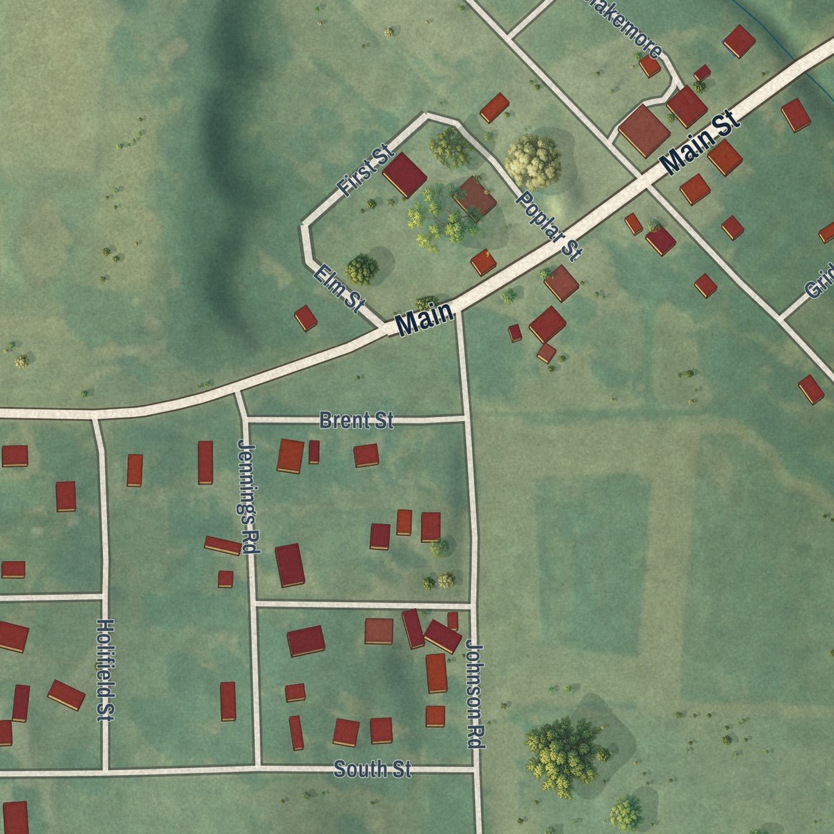 Close-up of the map of Pollard, Arkansas print showing street and building detail