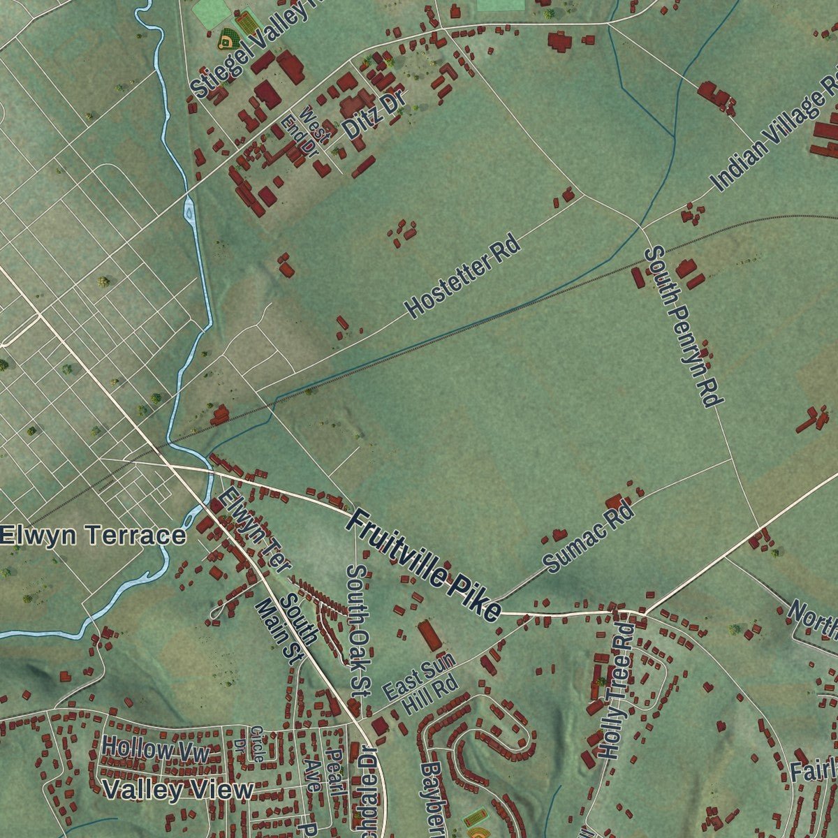 Close-up of the map of Penn, Lancaster County, Pennsylvania print showing street and building detail