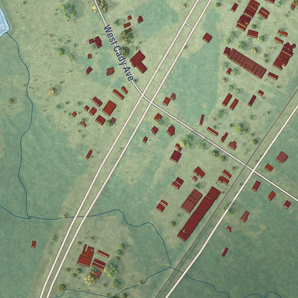 Close-up of the map of McNary, Louisiana print showing street and building detail