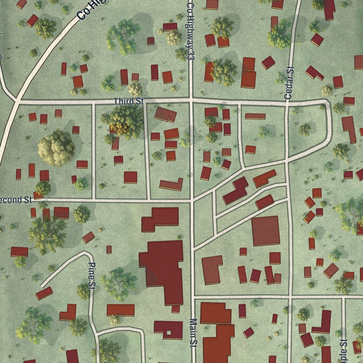 Close-up of the map of Fountain, Minnesota print showing street and building detail