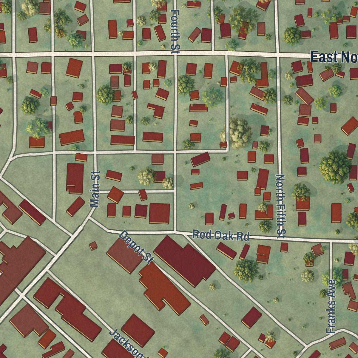Close-up of the map of Walnut, Illinois print showing street and building detail