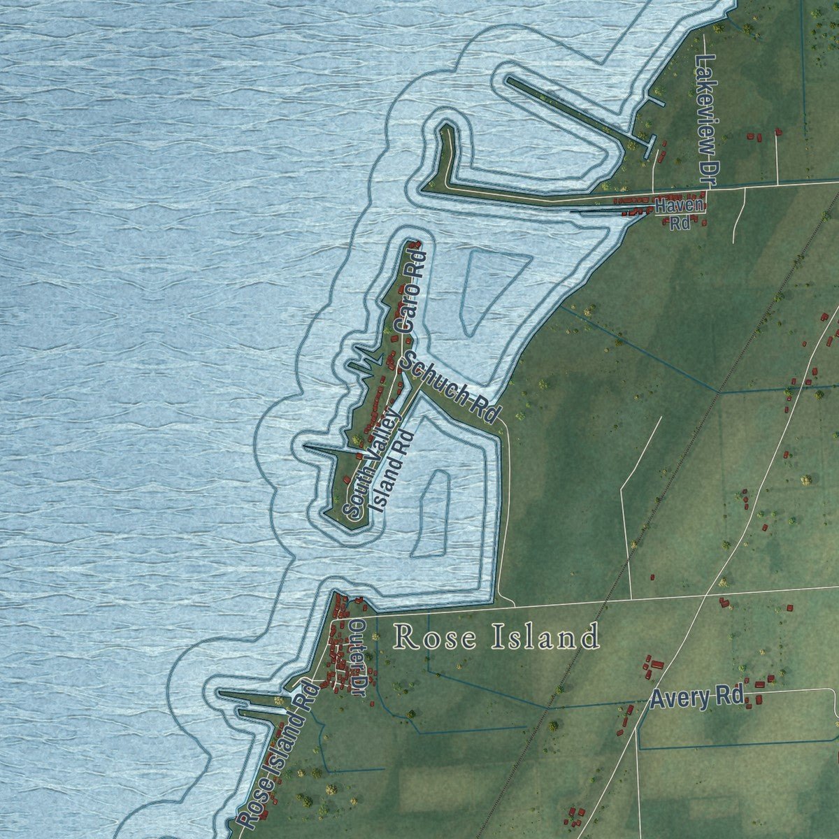Close-up of the map of Fairhaven, Michigan print showing street and building detail