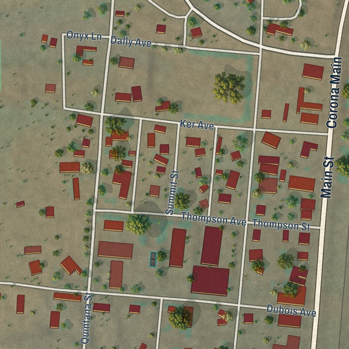 Close-up of the map of Corona, New Mexico print showing street and building detail