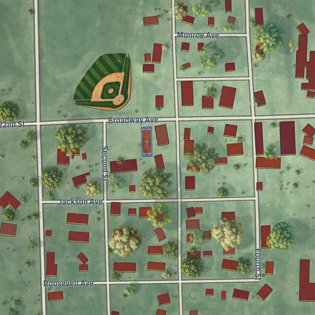 Close-up of the map of Eden, South Dakota print showing street and building detail