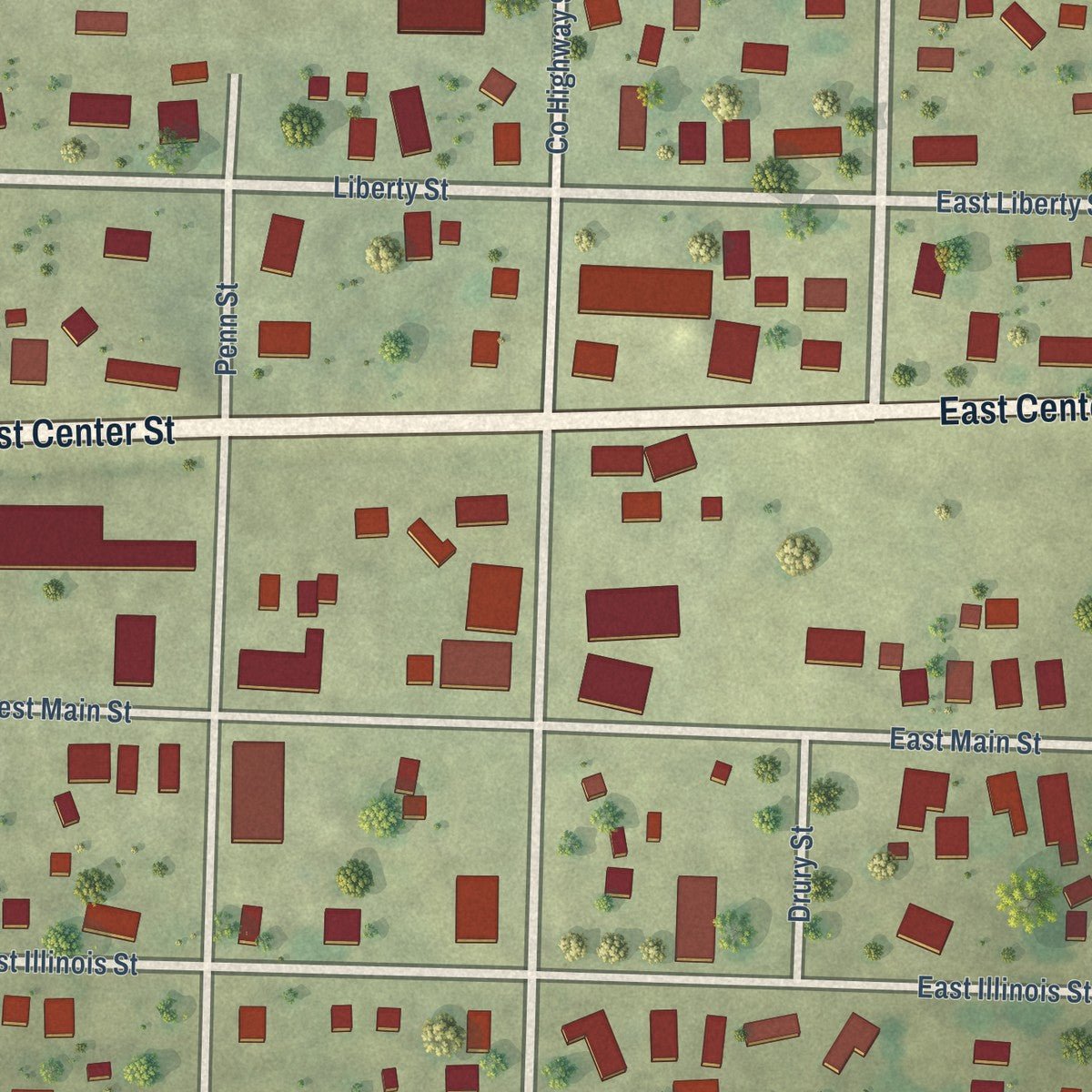 Close-up of the map of Joy, Illinois print showing street and building detail