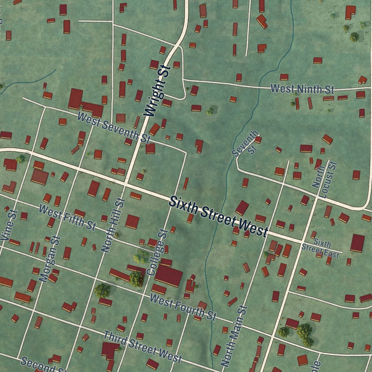 Close-up of the map of Newark, Arkansas print showing street and building detail
