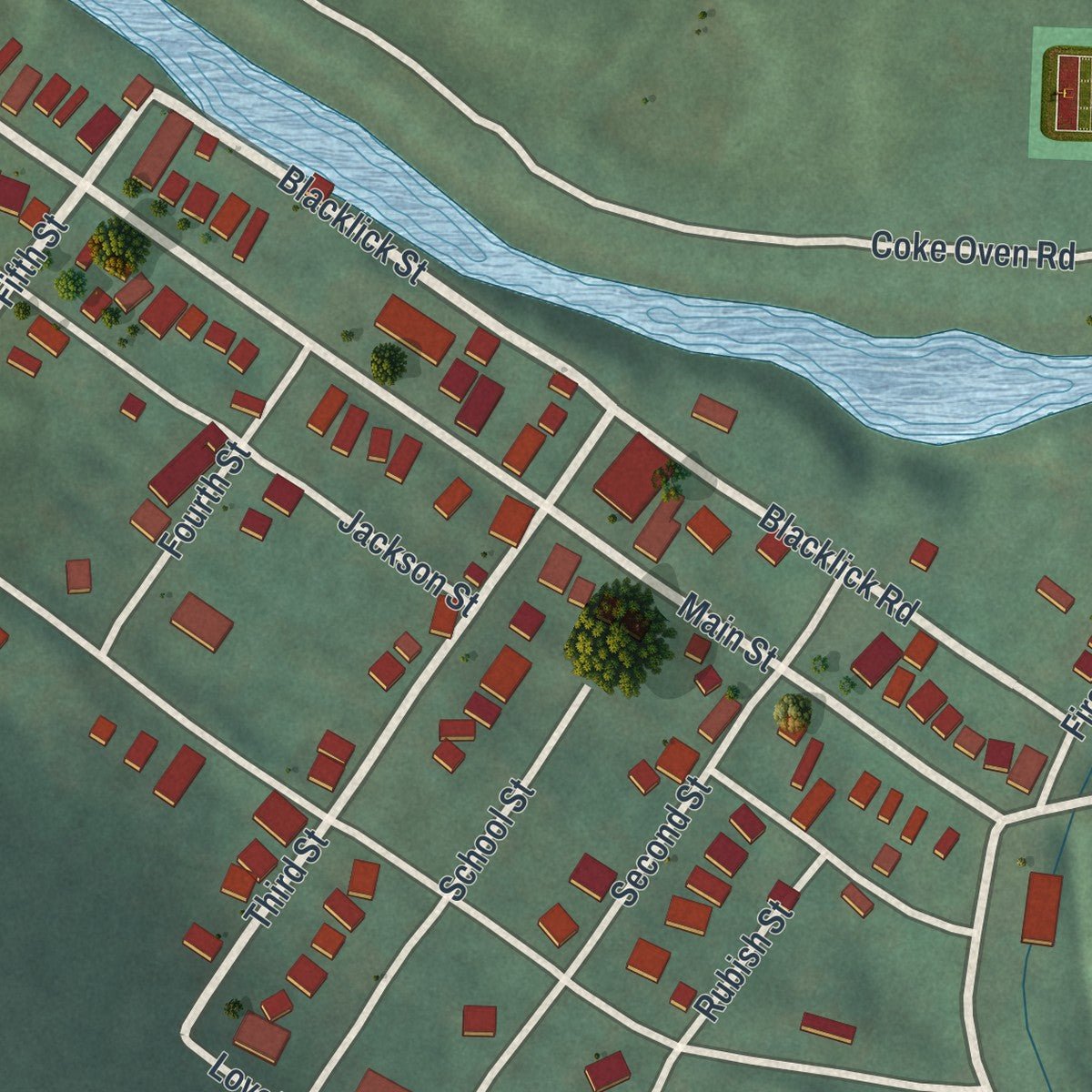 Close-up of the map of Vintondale, Pennsylvania print showing street and building detail