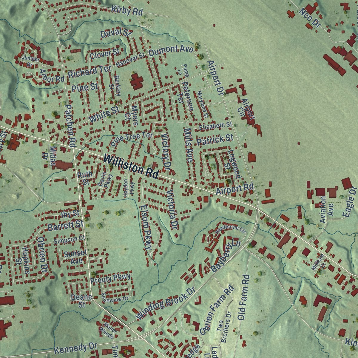 Close-up of the map of South Burlington, Vermont print showing street and building detail