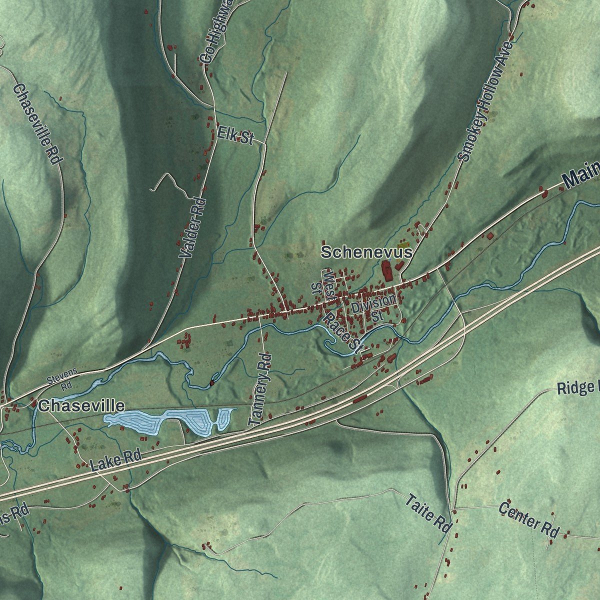 Close-up of the map of Maryland, New York print showing street and building detail