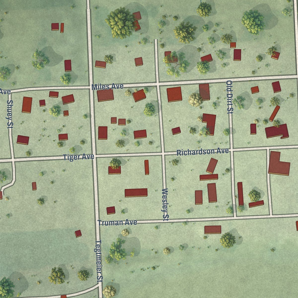 Close-up of the map of Lewiston, Nebraska print showing street and building detail