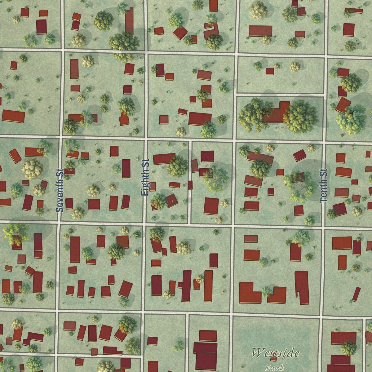 Close-up of the map of Beaver City, Nebraska print showing street and building detail