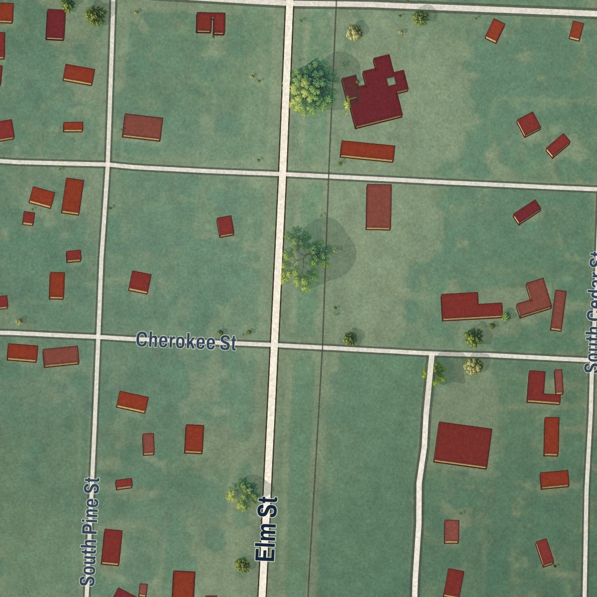 Close-up of the map of Talala, Oklahoma print showing street and building detail