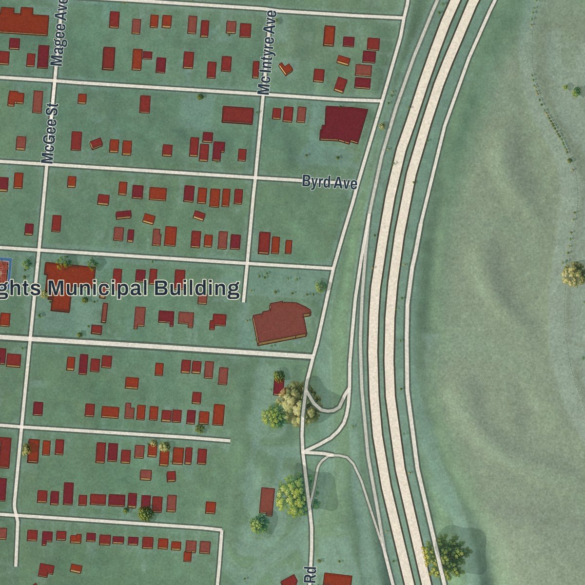 Close-up of the map of Lincoln Heights, Ohio print showing street and building detail