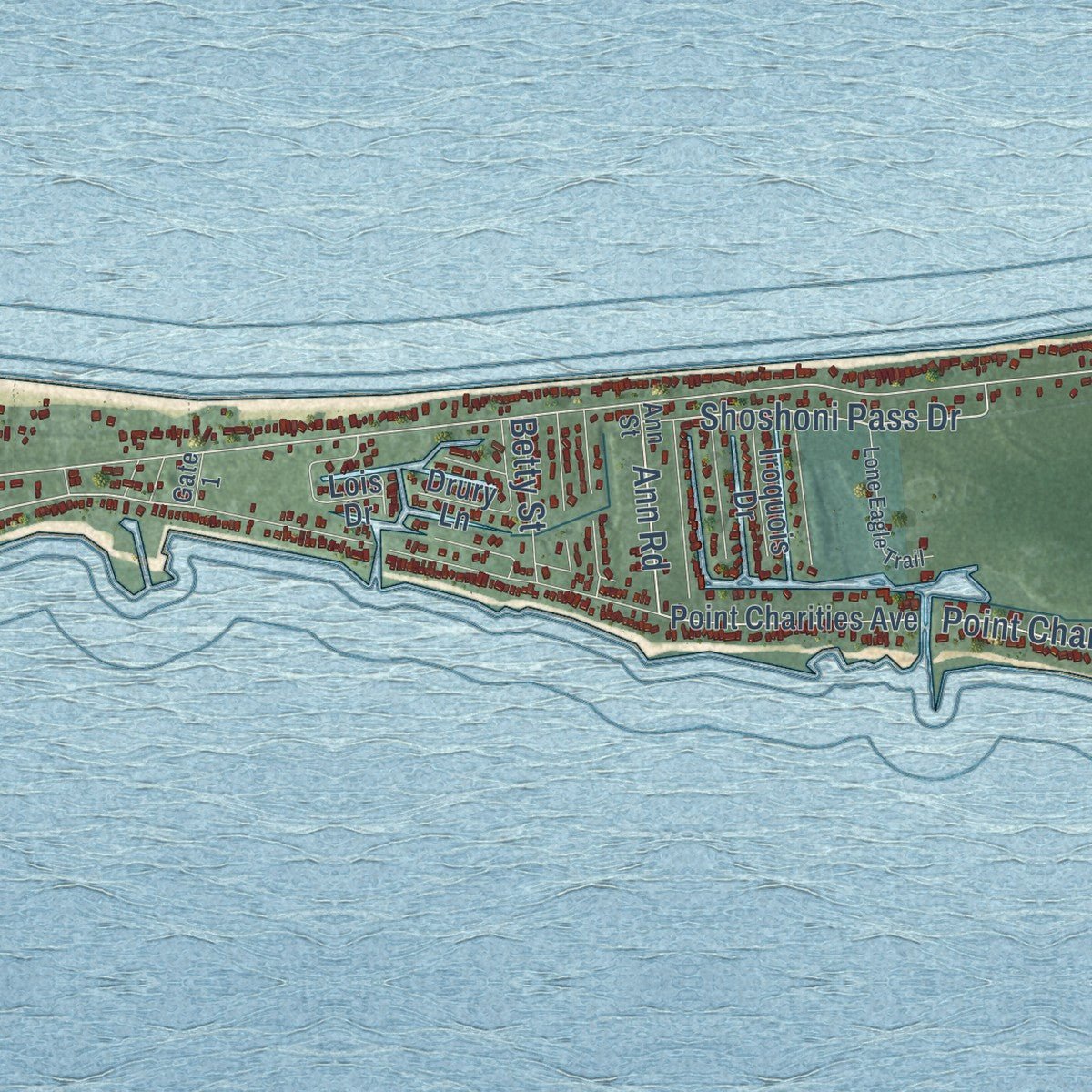 Close-up of the map of Caseville, Huron County, Michigan print showing street and building detail