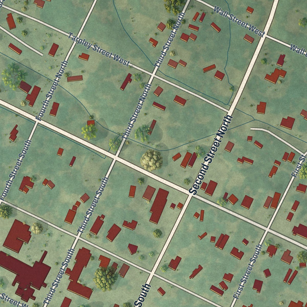 Close-up of the map of Osyka, Mississippi print showing street and building detail