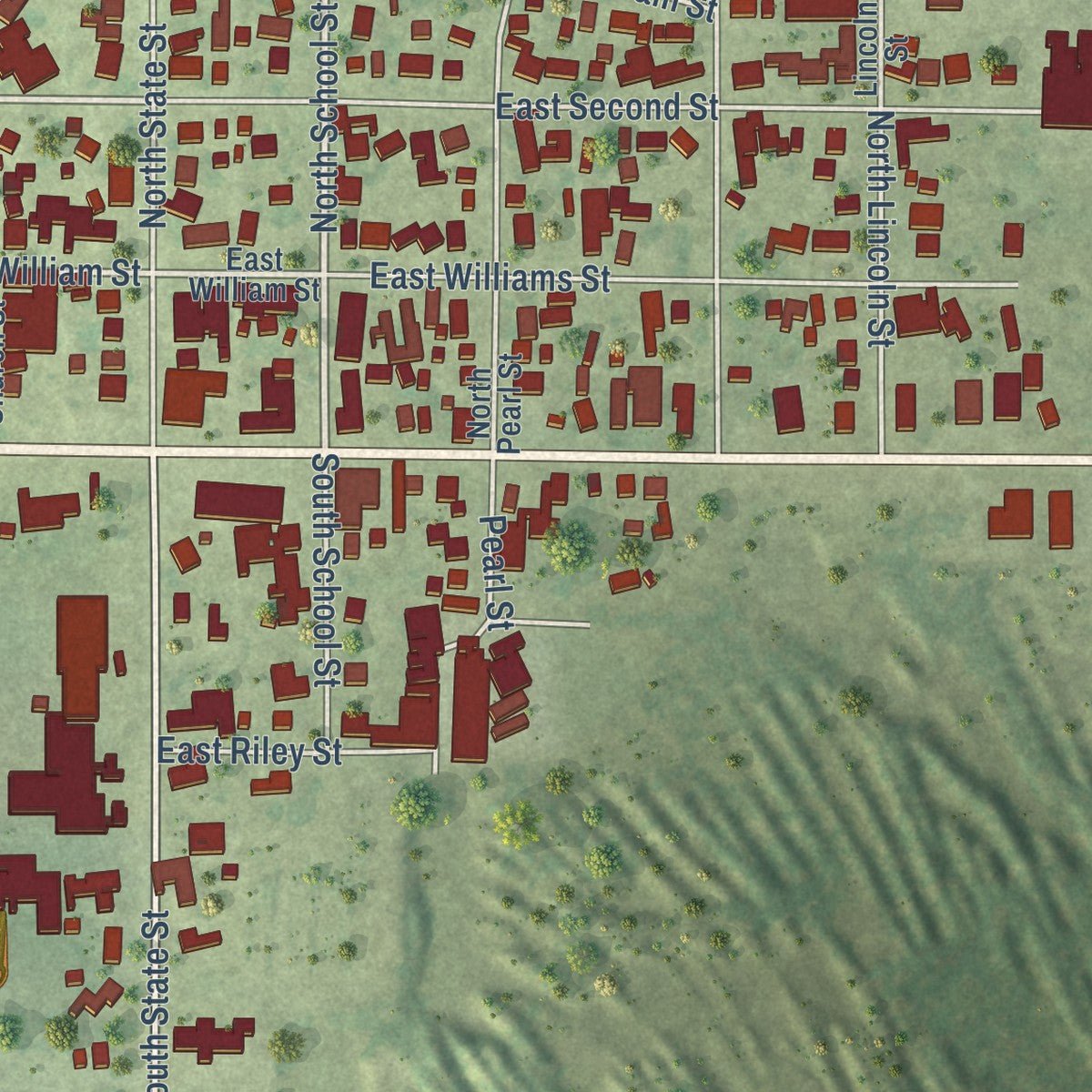 Close-up of the map of Atkinson, Illinois print showing street and building detail