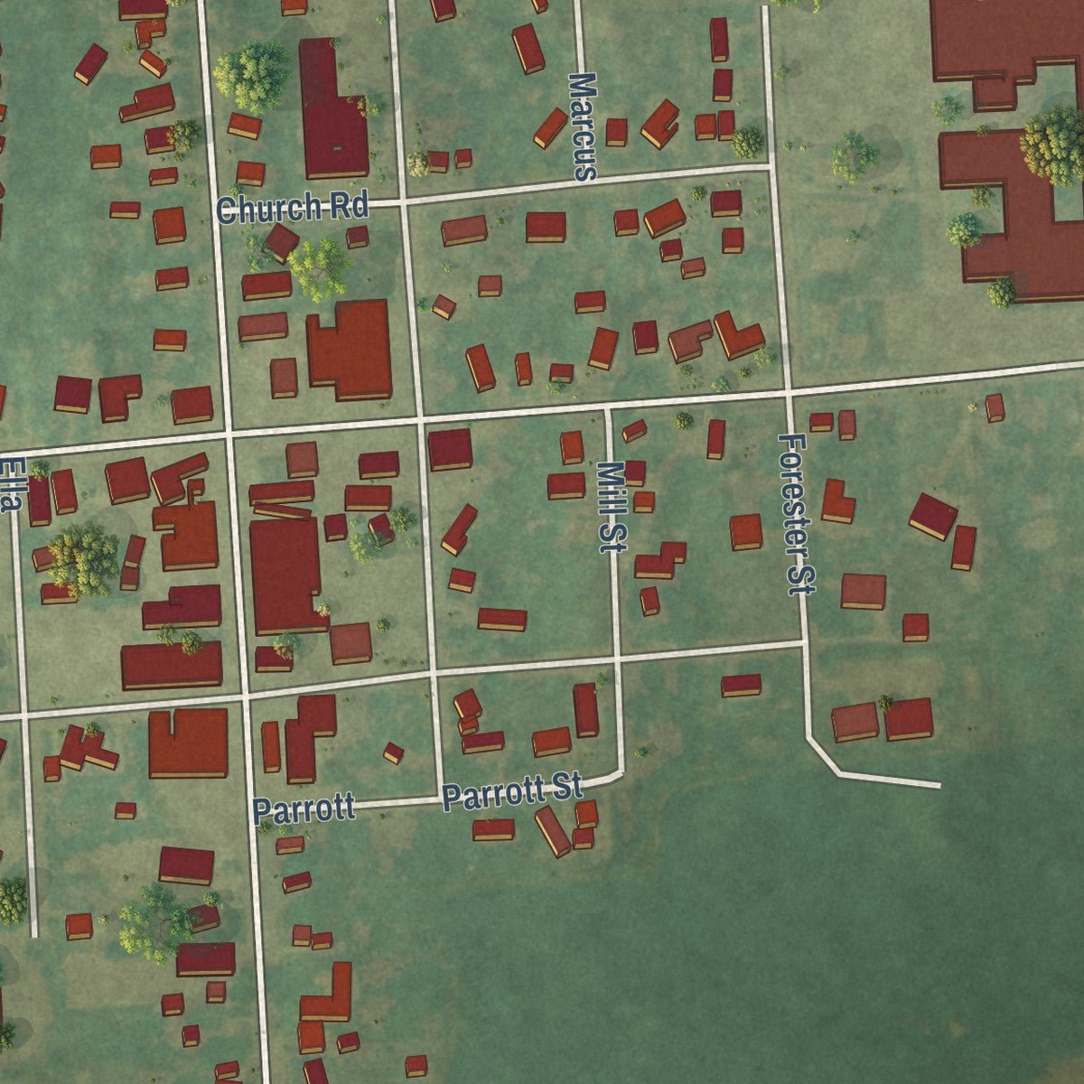 Close-up of the map of Deckerville, Michigan print showing street and building detail