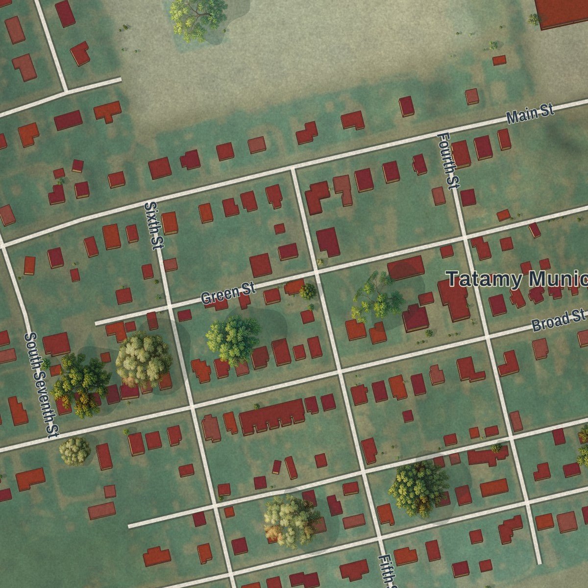 Close-up of the map of Tatamy, Pennsylvania print showing street and building detail