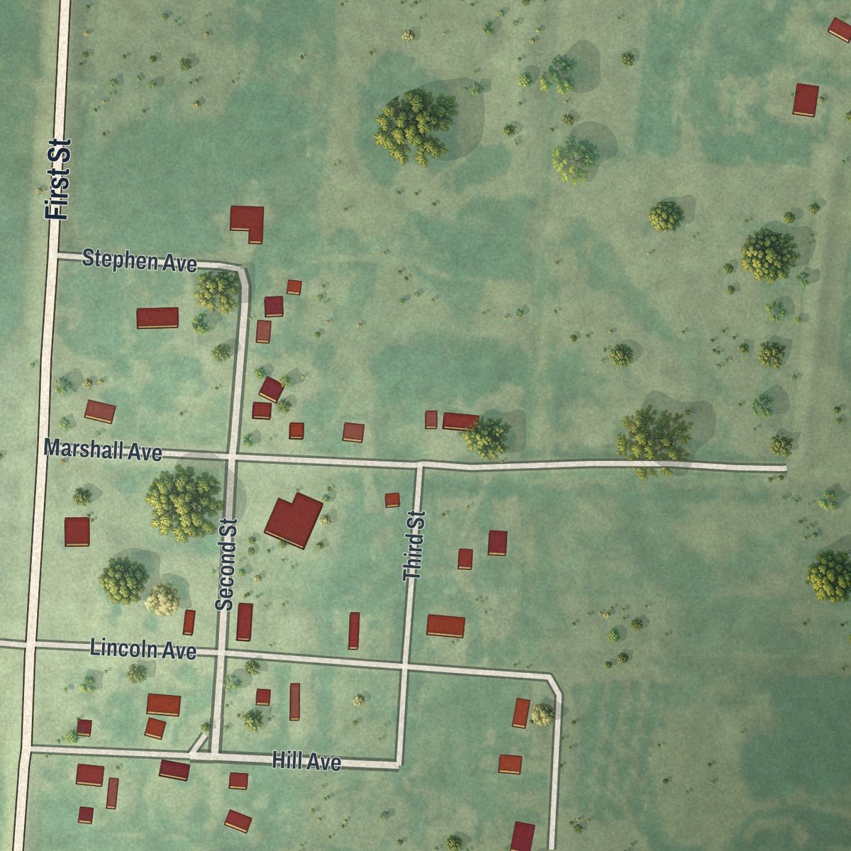 Close-up of the map of Holt, Minnesota print showing street and building detail