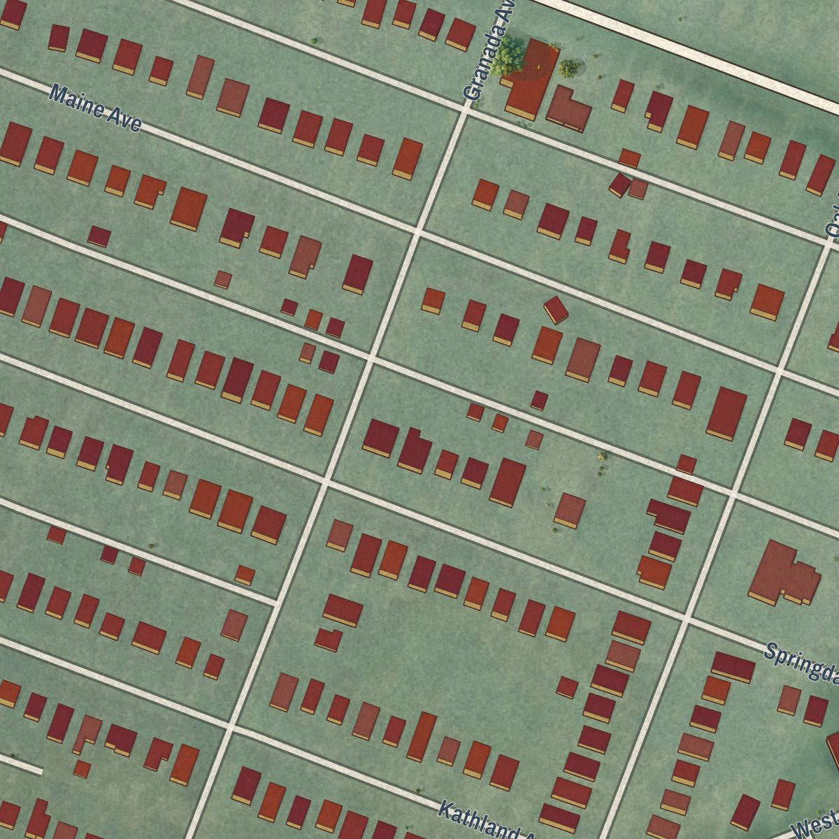 Close-up of the map of Central Forest Park, Maryland print showing street and building detail