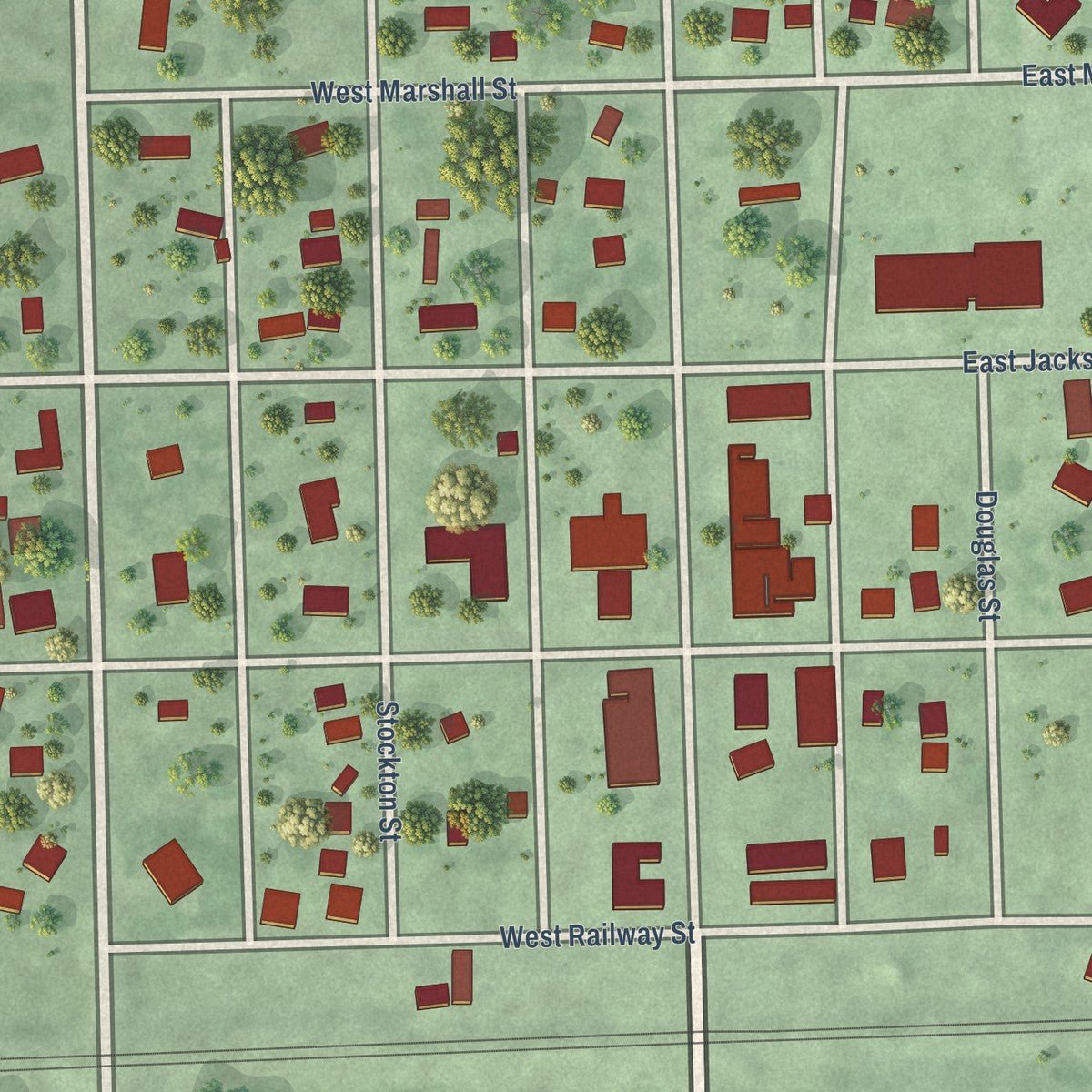 Close-up of the map of Bradshaw, Nebraska print showing street and building detail