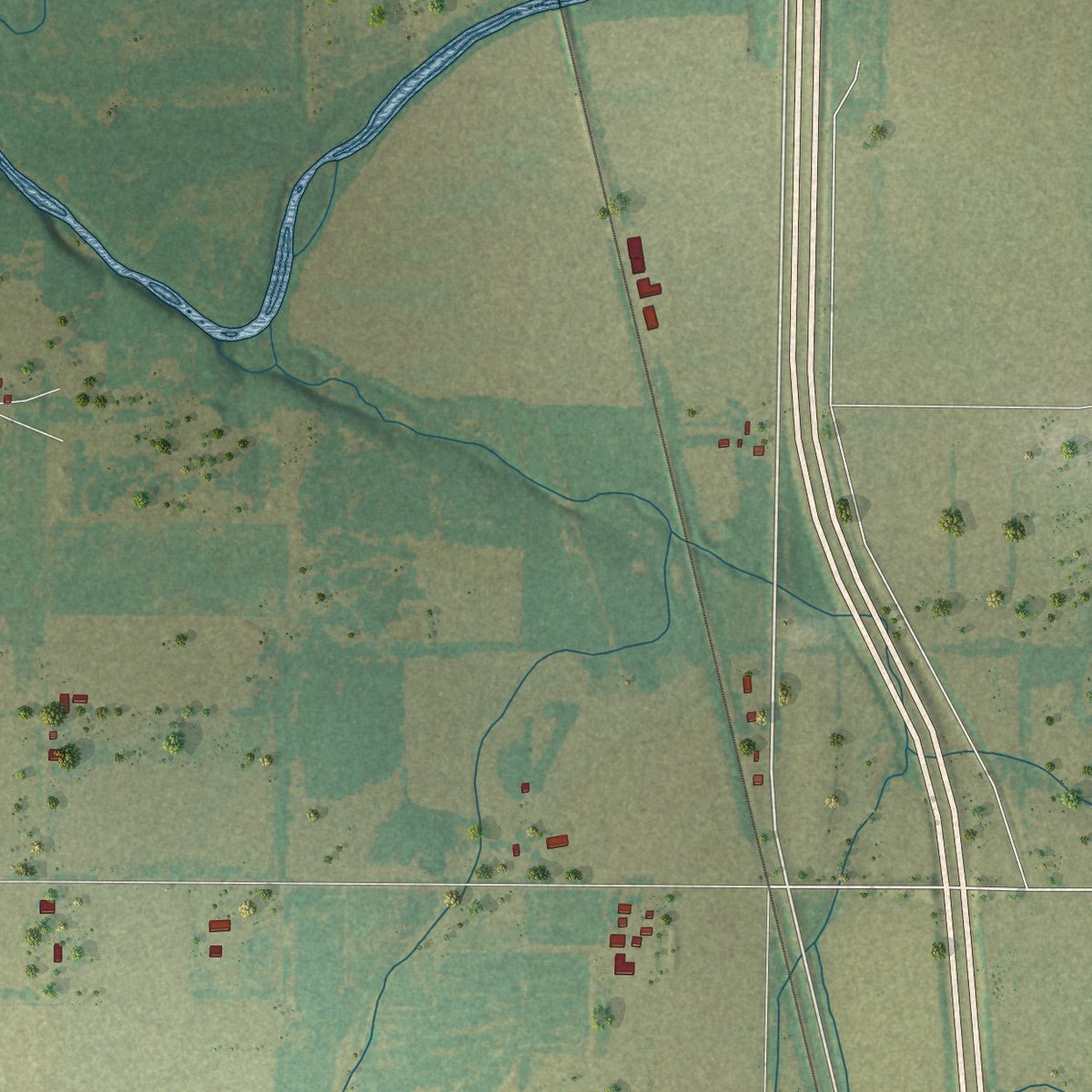 Close-up of the map of Carytown, Missouri print showing street and building detail