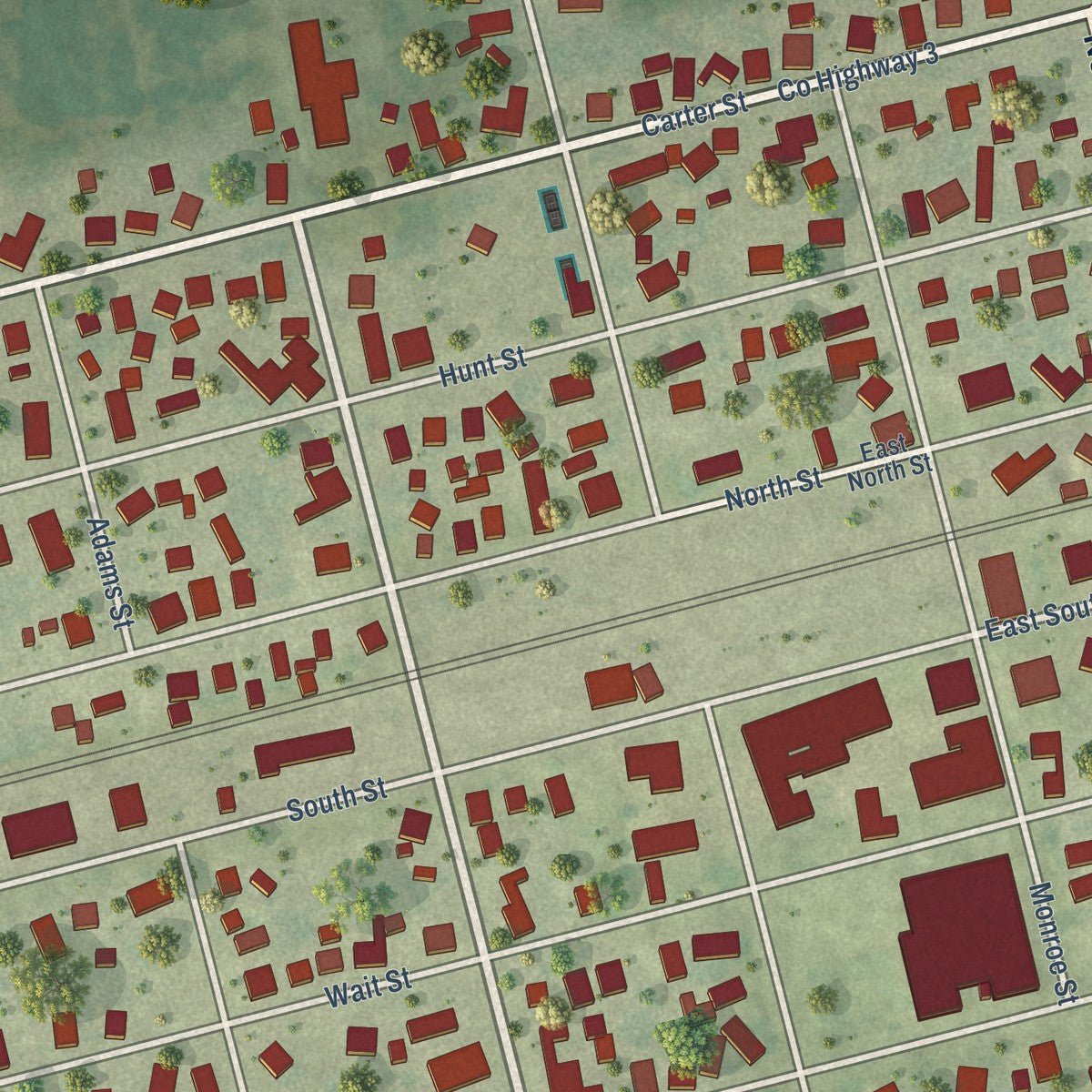 Close-up of the map of Cerro Gordo, Illinois print showing street and building detail