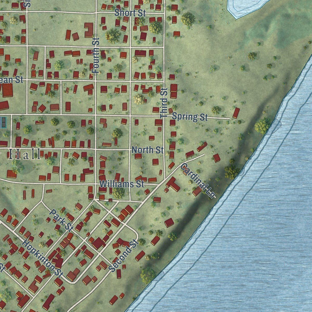 Close-up of the map of Rosiclare, Illinois print showing street and building detail