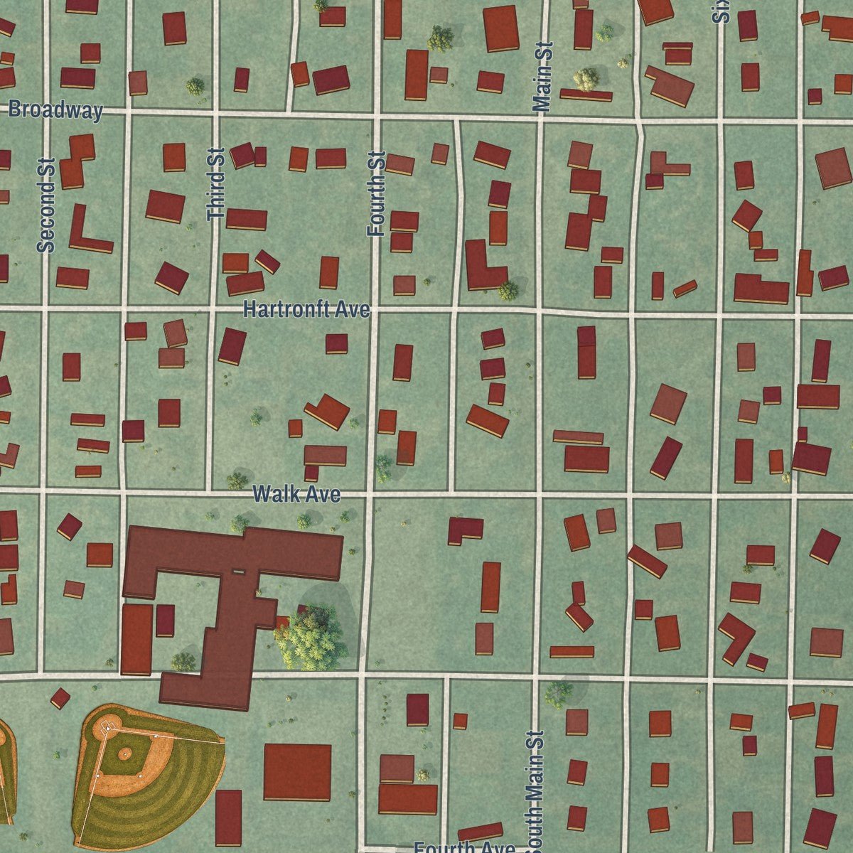 Close-up of the map of Canute, Oklahoma print showing street and building detail