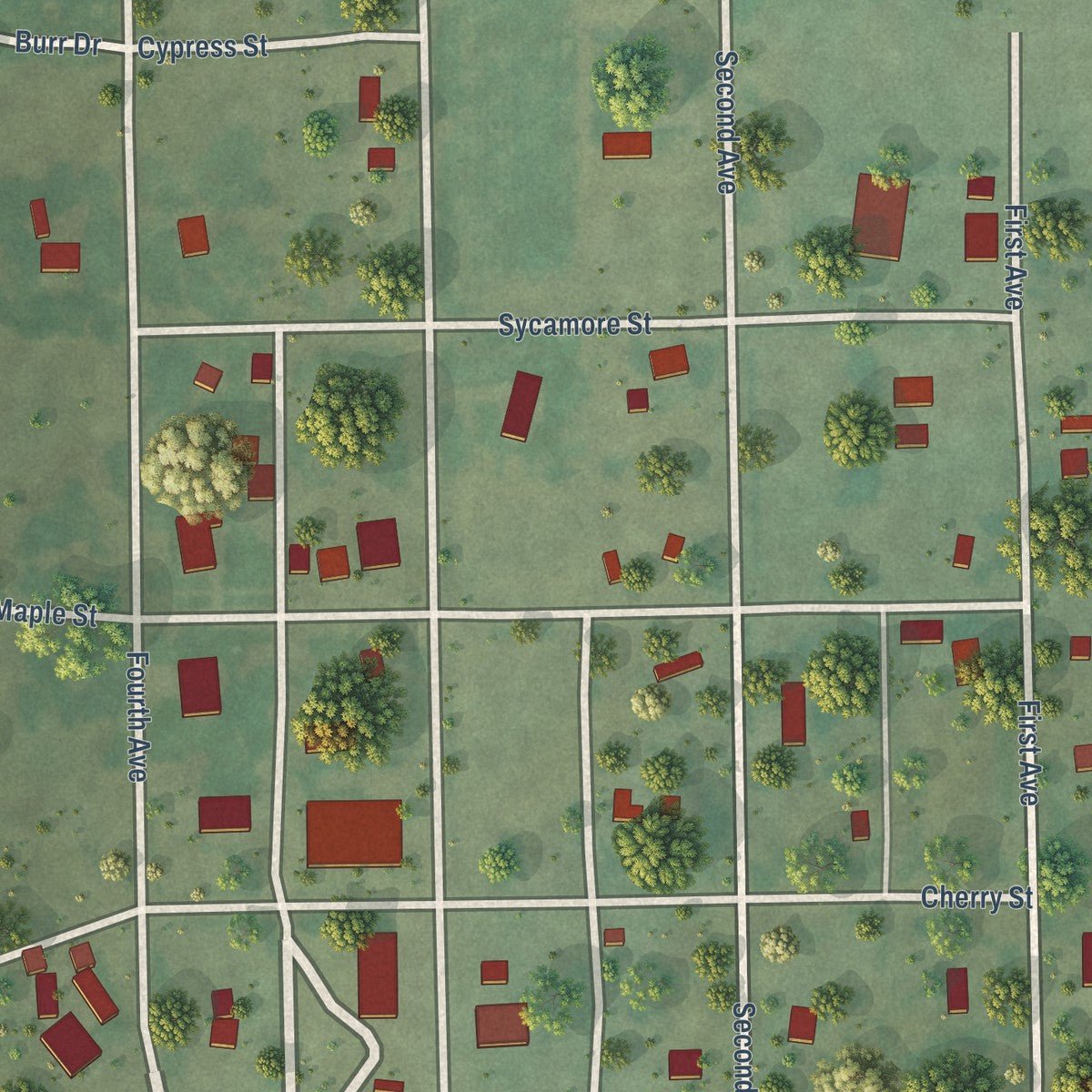 Close-up of the map of Eddyville, Nebraska print showing street and building detail