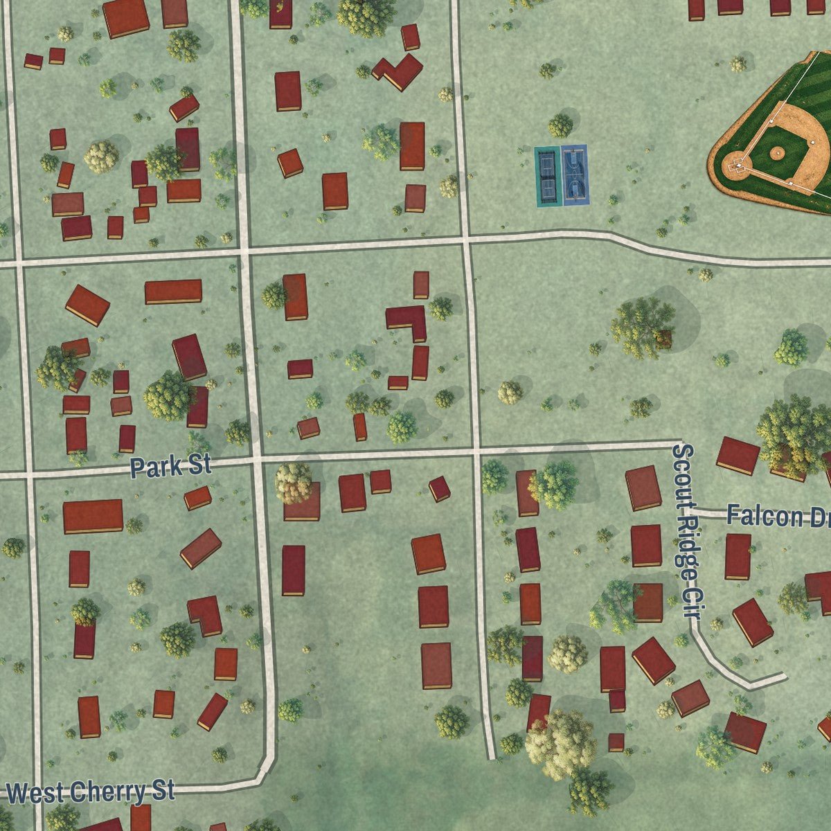 Close-up of the map of Adams, Nebraska print showing street and building detail