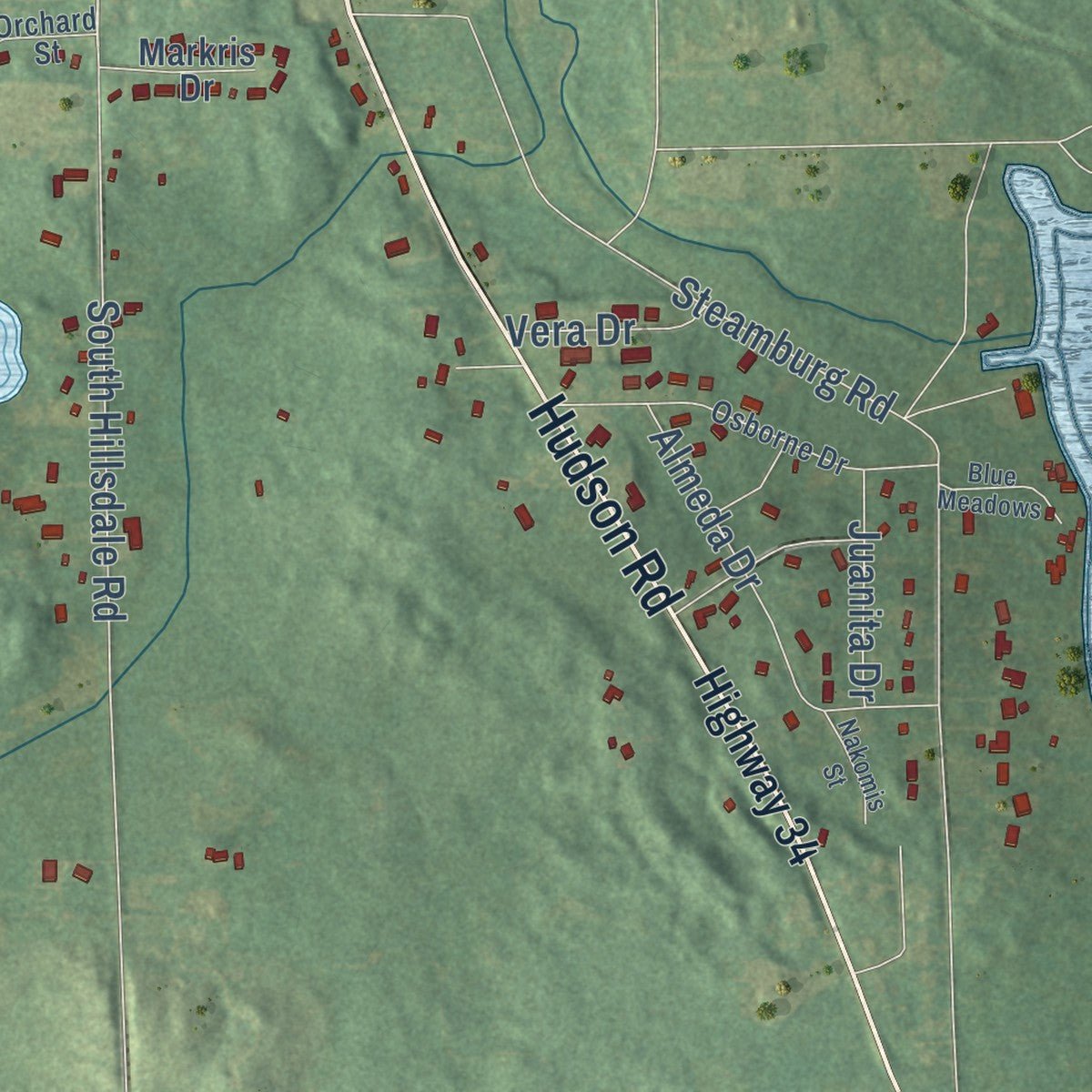 Close-up of the map of Hillsdale, Hillsdale County, Michigan print showing street and building detail