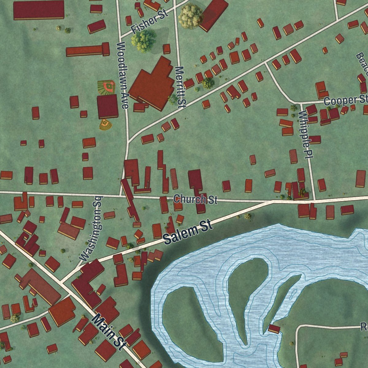 Close-up of the map of the Village of Greenwich, New York print showing street and building detail
