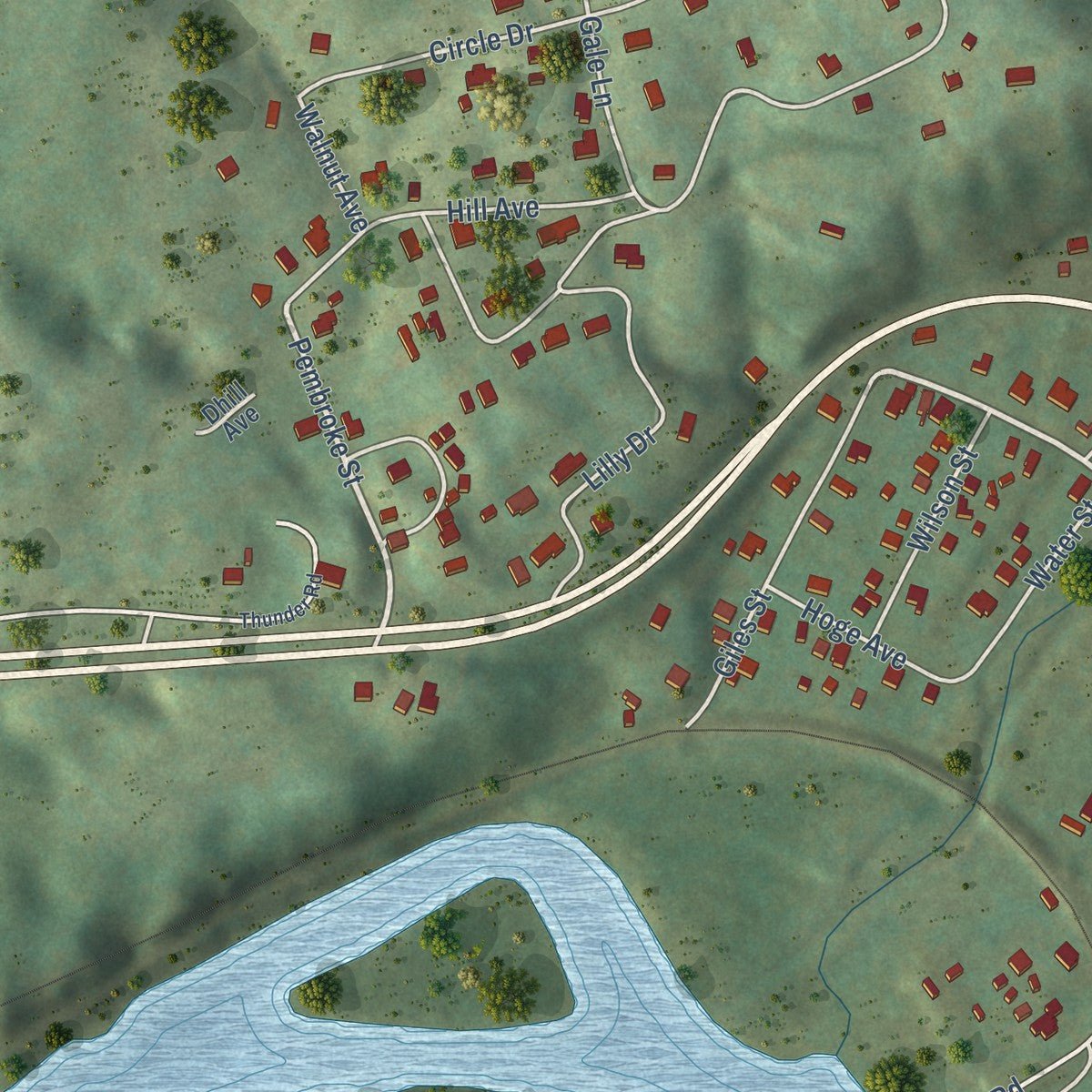 Close-up of the map of Pembroke, Virginia print showing street and building detail
