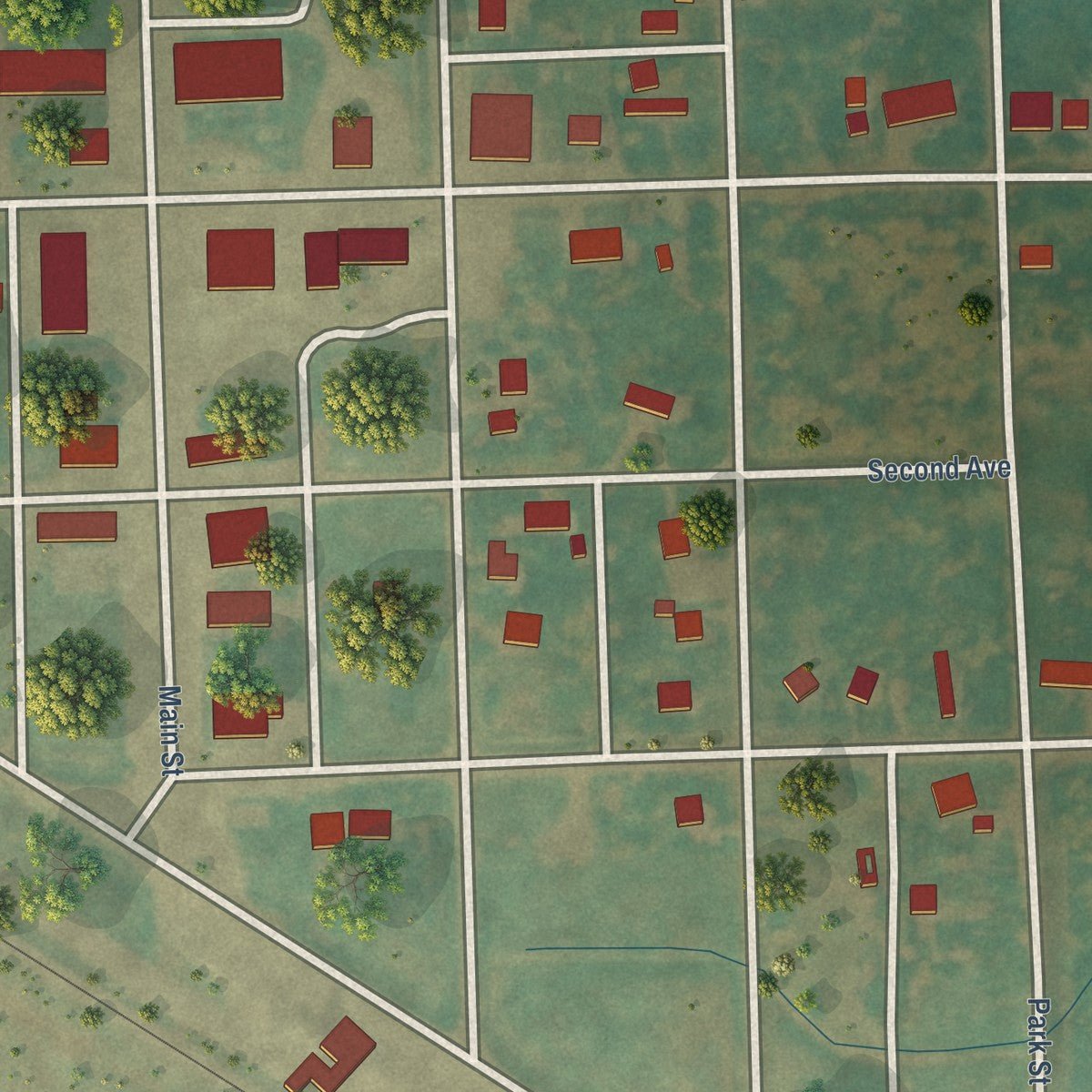 Close-up of the map of Adams, North Dakota print showing street and building detail