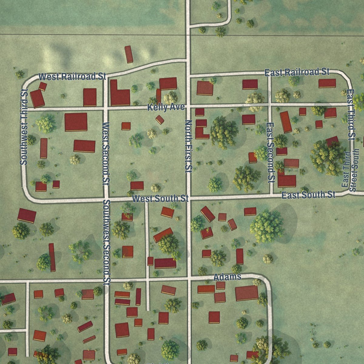 Close-up of the map of Garrett, Illinois print showing street and building detail