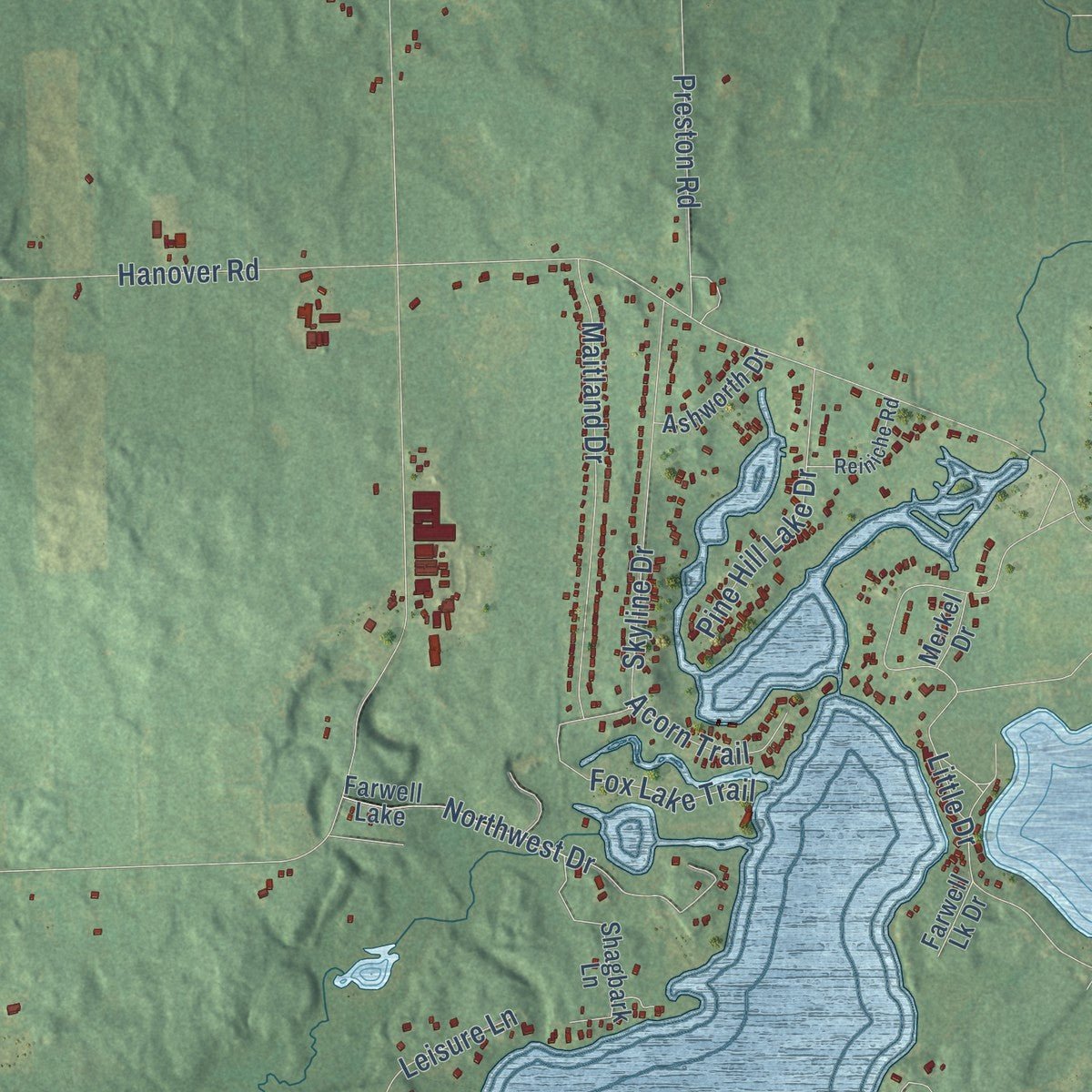Close-up of the map of Hanover, Jackson County, Michigan print showing street and building detail